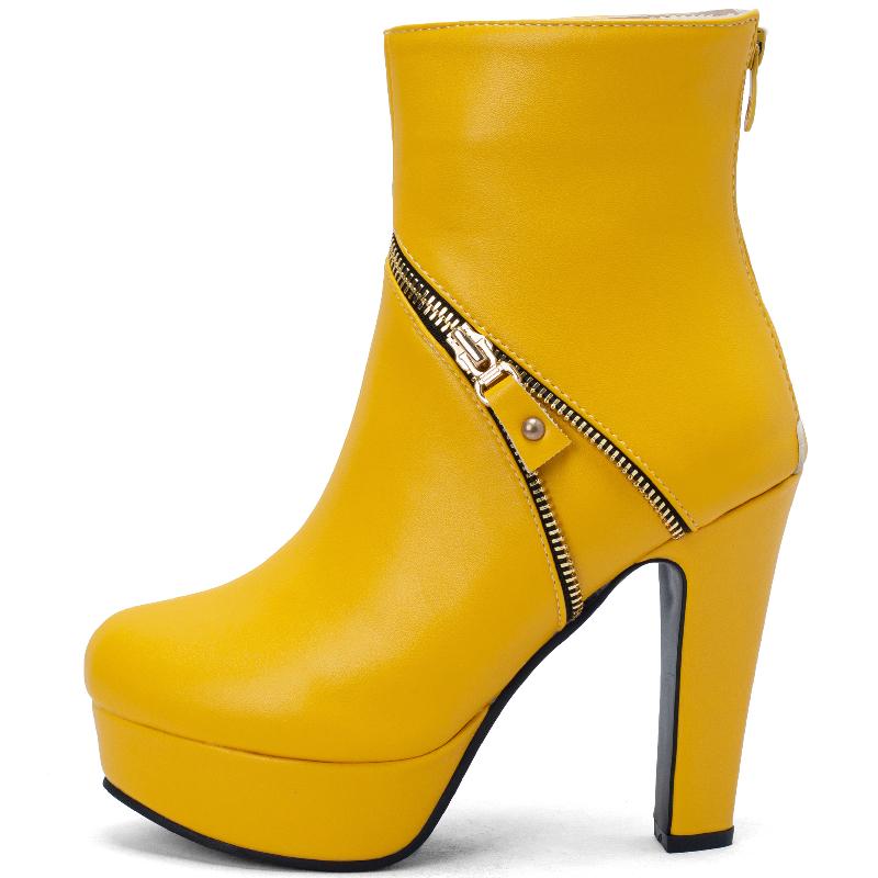 Модные короткие сапоги на молнии, женские ботильоны на платформе, черные, красные, желтые, белые, на каблуке, туфли для вечеринки, женские, большой размер 50