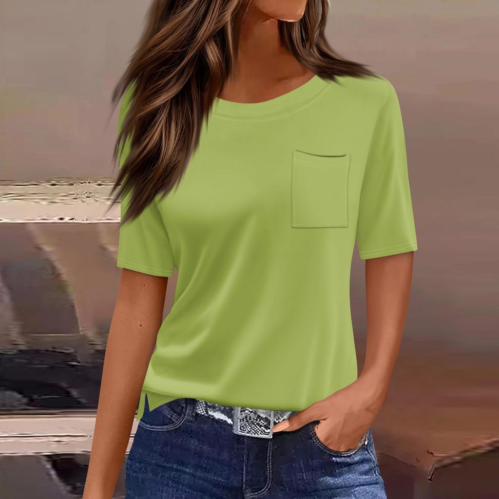Футболки для женщин, плиссированные, с круглым вырезом, нарядные, повседневные, блузки с принтом, с коротким рукавом, летние топы, свободный крой