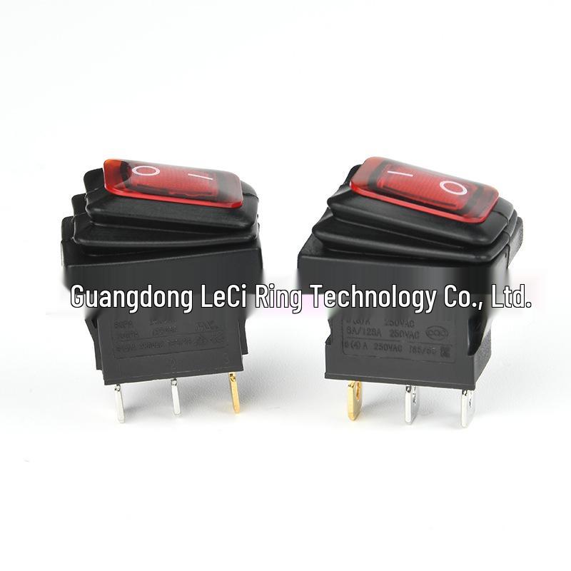 LECI Waterproof 3-Pin Red Rocker Switch, 2 Positions, 6A 250V with High-Power Light