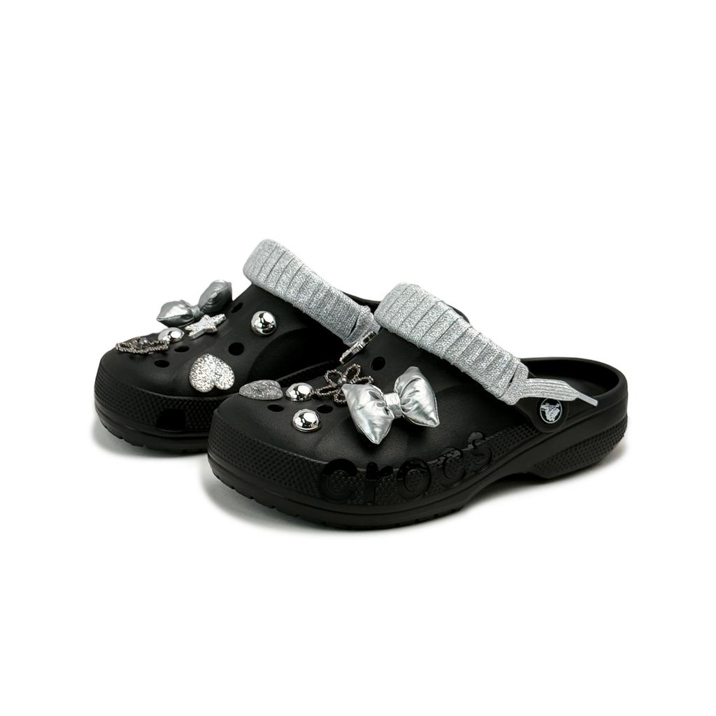 Crocs Baya EVA Sweet Space Roaming Sweet Cool Niche Personality Fashion Versatile Bow Star Love Hole Shoes Women Black