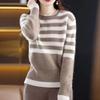 Autumn and Winter Women's Knitted Sweater Color Matching Stripes Slimming Loose and Lazy Style Western-style Base Sweater