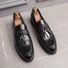 Brand Gold Tassel Leather Men Shoes Designer Glitter Brogue Shoes Men Formal Loafers Shoes Sequins Wedding Party Dress Shoes Men