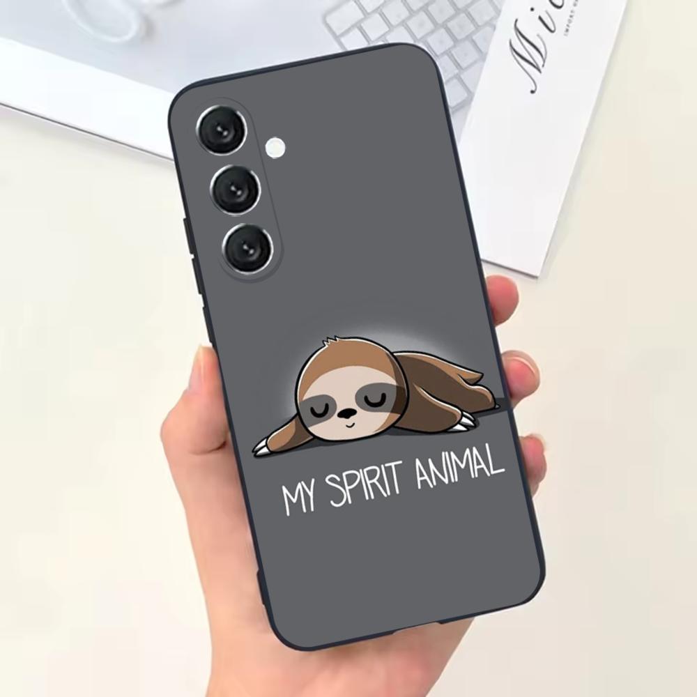 Милый Чехол для Телефона с Ленивцем Для Samsung Galaxy A13,A21s,A22,A31,A32,A52,A53,A71,A80,Мягкий Черный Корпус