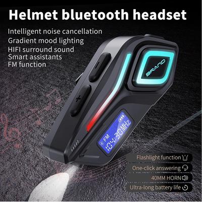 Мотоциклетная Bluetooth-гарнитура для шлема IPX8 Водонепроницаемая Беспроводное FM-радио с фонариком Громкая связь Стерео Поддержка Всех типов шлемов