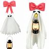 Halloween 23inch Ghost Porch Goose Costume With Bowknot LED Lantern, Scary Halloween Ghost Costume For Lawn Goose Statue Yard Decoration
