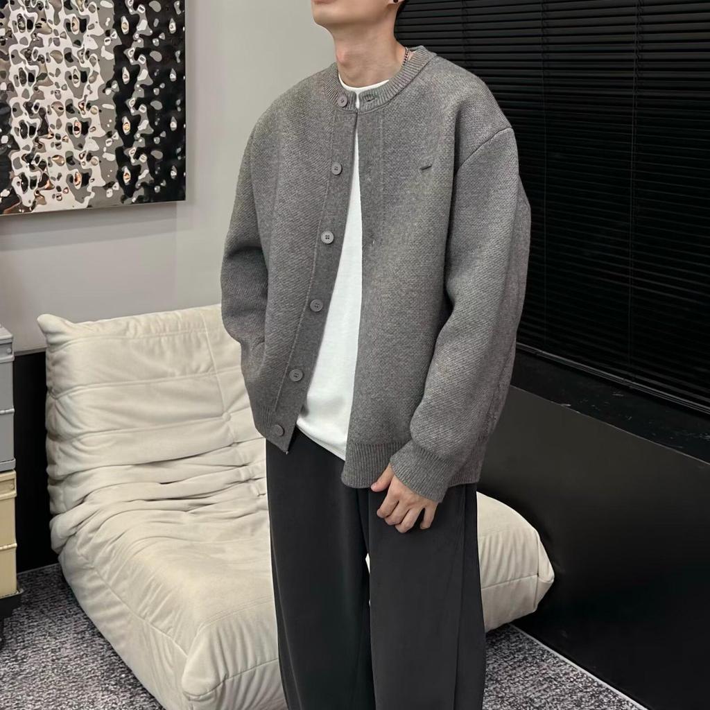 Осень 2024 Унисекс Вязаный кардиган свободного кроя с бейсбольным воротником.