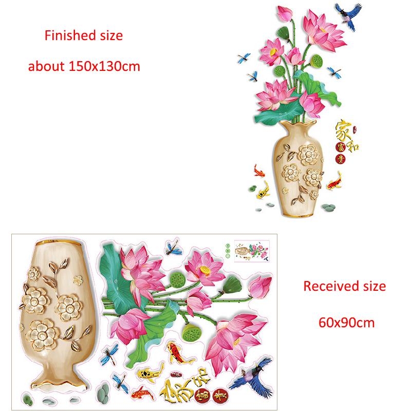 Настенная наклейка в китайском стиле с вазой с пионами для спальни, гостиной, самоклеящаяся виниловая наклейка, съемный декор для фона телевизора, украшение для дома