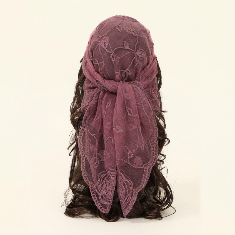 Hot-selling New Rose-embroidered Polyester Square Scarf Fashion Versatile Spring, Summer and Autumn Decorative Shawl Bag Headscarf