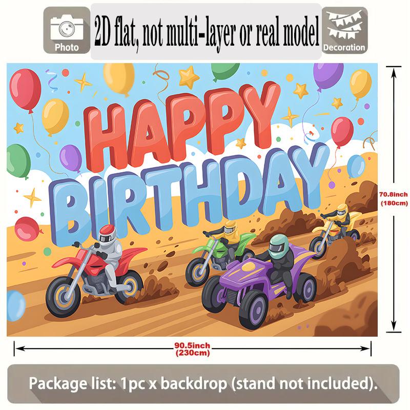 Happy Birthday Off-Road Theme, 1pc Polyester Party Backdrop Banner, Photo Booth Background, Wall Decor