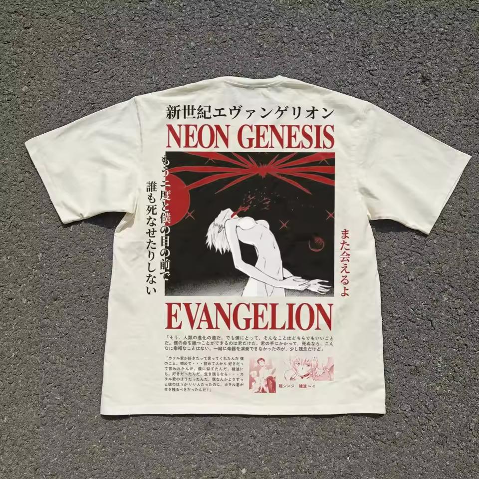 Neon Genesis Evangelion Third Impact Lilith Rei T-Shirt Heavyweight Baige Clothing Graphic Short Sleeve Shirt Men Women