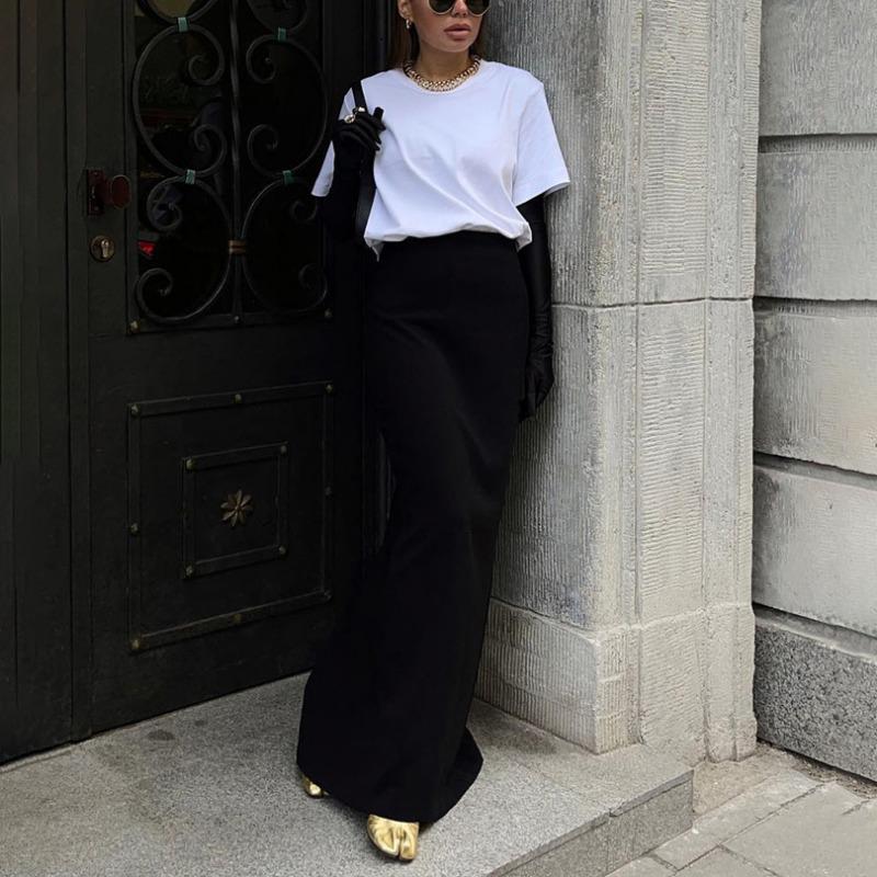 Черная атласная юбка-макси для женщин, высокая талия, кружевные боковые тонкие облегающие юбки-карандаши, женская элегантная клубная вечерние юбка