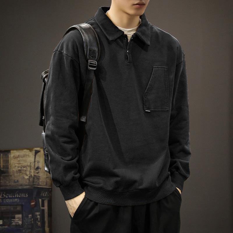 Осенний модный брендовый тяжелый американский ретро-свитер с воротником-поло, мужской свободный свитер большого размера с лацканами, универсальный, хулиганский, красивый, с длинными рукавами