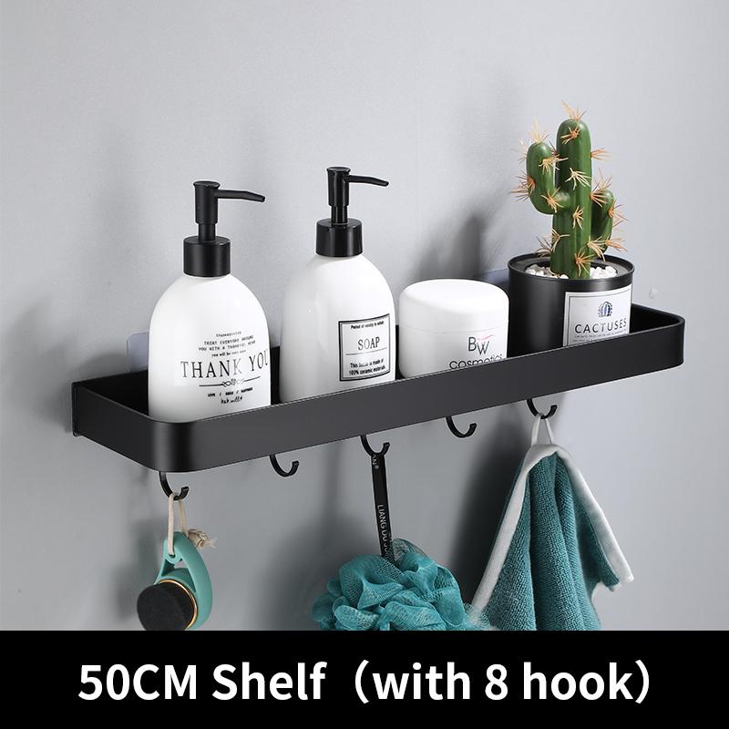 Полка для ванной комнаты Полка для душа Алюминиевая черная Угловая полка для ванной комнаты Настенная черная кухонная полка для хранения с наклейкой