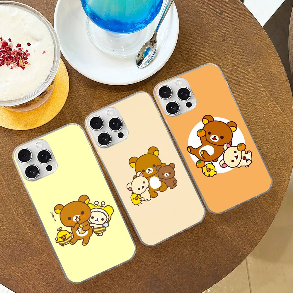 Мультяшный мишка Рилаккума Для iPhone 17 16 15 14 13 12 11 Plus Pro Max Сатиновый Цветной глянцевый Чехол для телефона