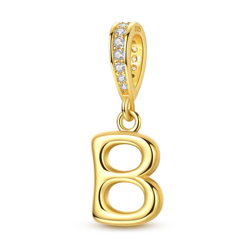 925 Silver Golden Series Charms Bead with CZ Zircon Whale Butterfly Sun Pendant for DIY Fashion Jewelry Bracelet
