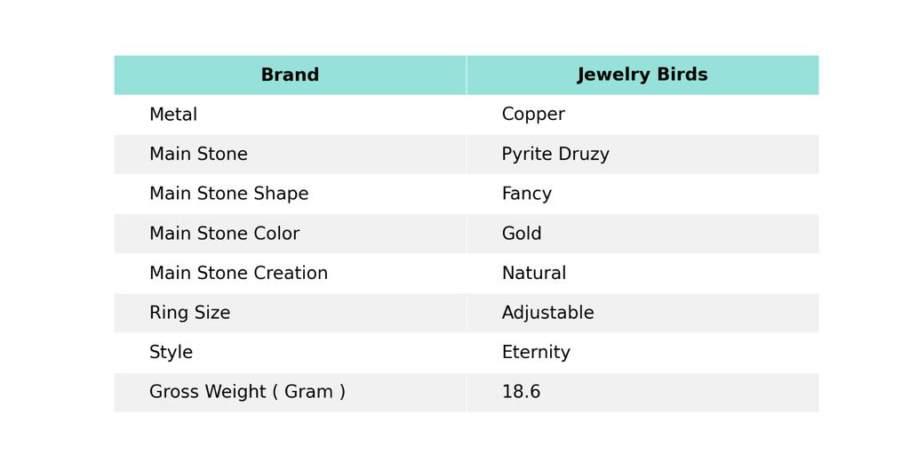 Распродажа ко Дню дружбы Пирит Друза Драгоценный камень Медь Заявление Вечность Обещание Кольцо V-12