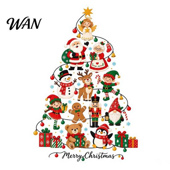 Window And Glass Decorations Christmas Tree Shape Wall Stickers with Xmas Elements/Puppy/Kitten Patterns, Self-Adhesive PVC Decals, Decorative Nursery