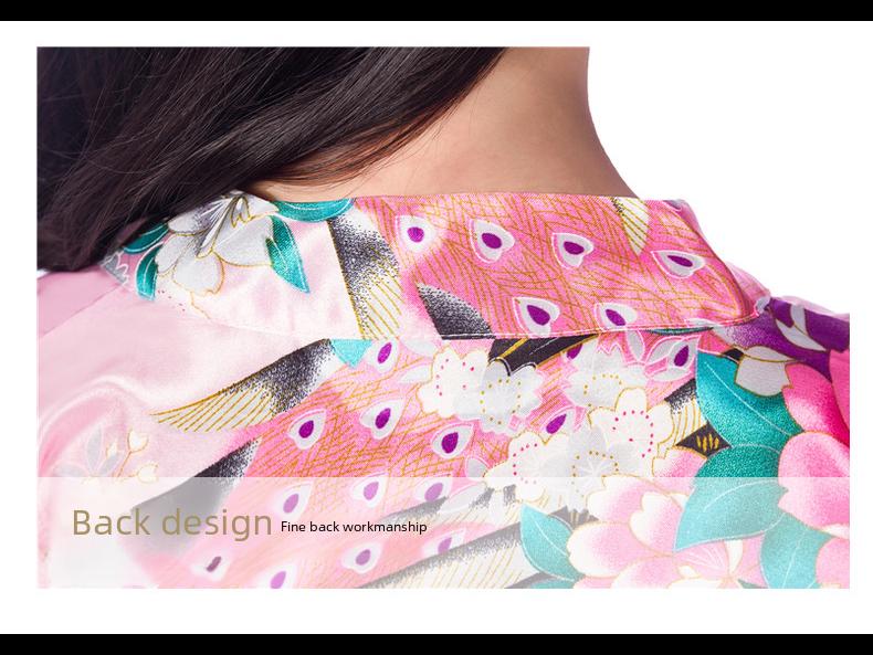 Летняя ночная рубашка для девочек с принтом павлина и пиона, шелковая на ощупь, халат