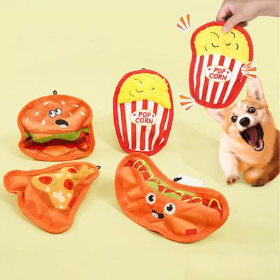 Интерактивные игрушки для домашних животных Утолщенная Оксфордская ткань Устойчивые к укусам Пищащие Собачьи жевательные игрушки со звуком Формы еды Бургер Пицца Попкорн для чистки зубов игры