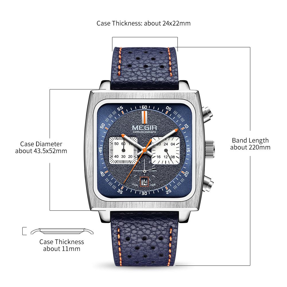 MEGIR Original Fashion Men Business Watch Chronograph Leather Sport Military Wristwatch Luxury Luminous Clock Reloj Hombre 2182