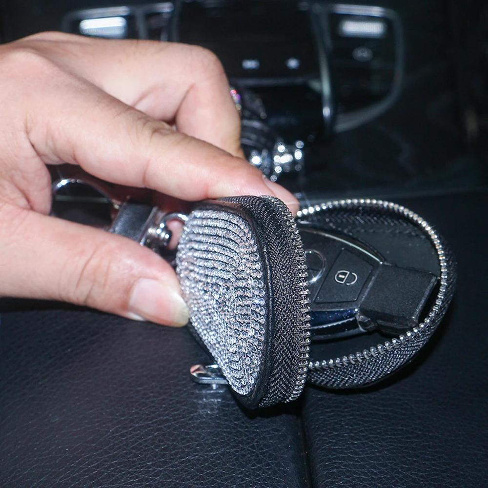 Чехол для автомобильного брелока со стразами из высококачественной кожи, держатель для монет, чехол на молнии, сумка-кошелек с дистанционным управлением, автомобильные аксессуары для женщин