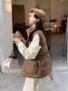 2025 Autumn/Winter Women's Down Cotton Vest: Belted Waist, Slimming Fit, Loose Stand Collar, Sleeveless Outerwear