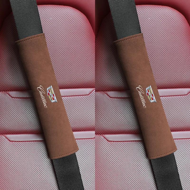 AABHR1 2pcs Suede Car Safety Belt Pad Protector Covers for Cadillac Escalade CTS ATS SRX Deville XT4 XT5 XT6 XTS SLR XLR CT4 CT5 CT6