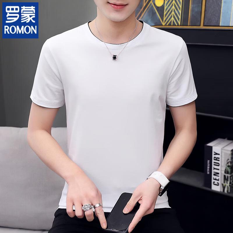 ROMON Men's Solid Round Neck Short Sleeve T-Shirt