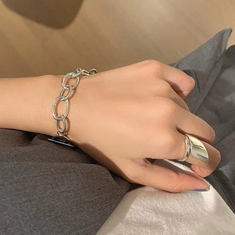 1 шт., минималистичные гладкие кольца серебряного цвета для женщин, массивные аксессуары в стиле панк, готики, винтажное кольцо на палец, текстурированное индивидуальное ювелирное изделие, подарки