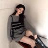 Gothic Sweaters Women Harajuku Punk Knitted Stripes Jumper Vintage Plus Size Loose Long Sleeve Pullover Tops Streetwear