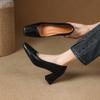 New Women's Fashion Single Shoes Square Head Cover Feet One Pedal Medium Heel Large Size Shoes Square Heel Casual Black Small Leather Shoes Women