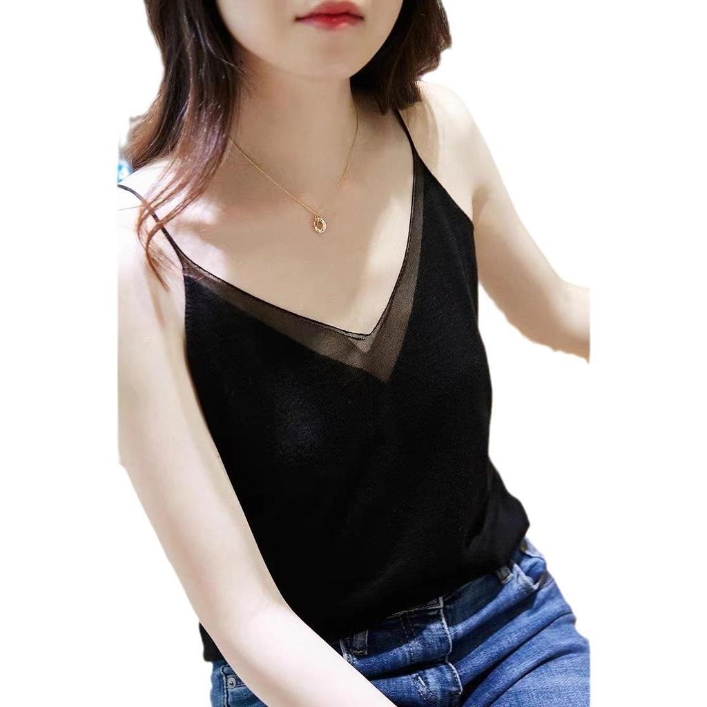 Изысканный женский сетчатый топ-майка с V-образным вырезом и красивым дизайном спины