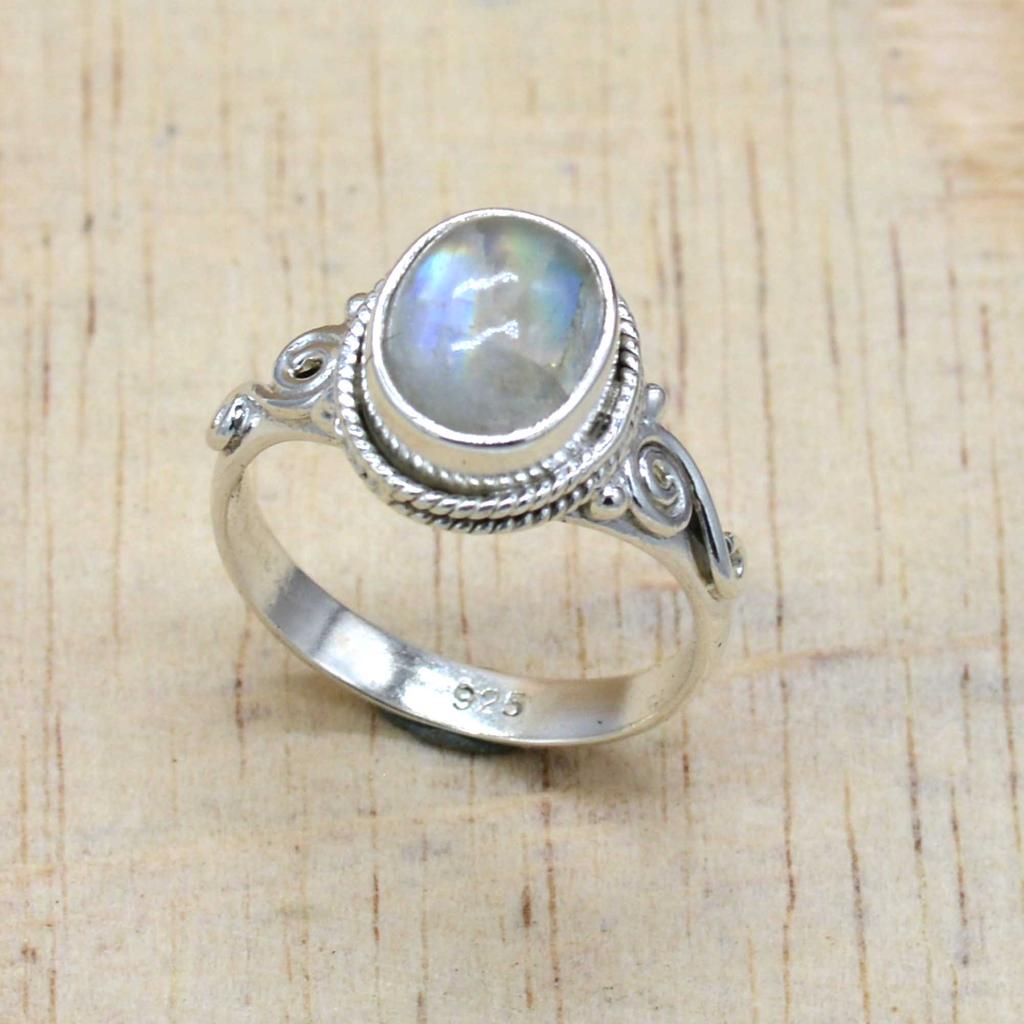 Moonstone 925 Sterling Silver Ring, Natural Gemstone Handmade Women Boho Ring