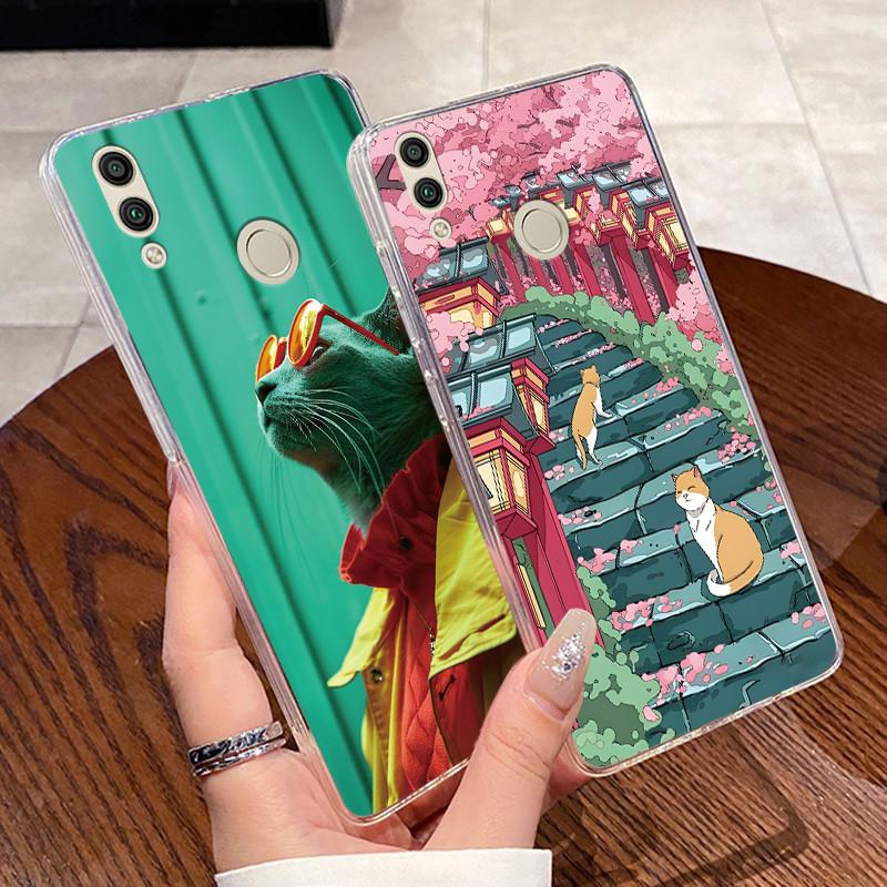 Гелевый чехол для Honor 8C / Play 8C / Honor 8X Funda Прозрачный силиконовый мягкий ТПУ задняя крышка Милый кот Кролик Сердце Защитный чехол
