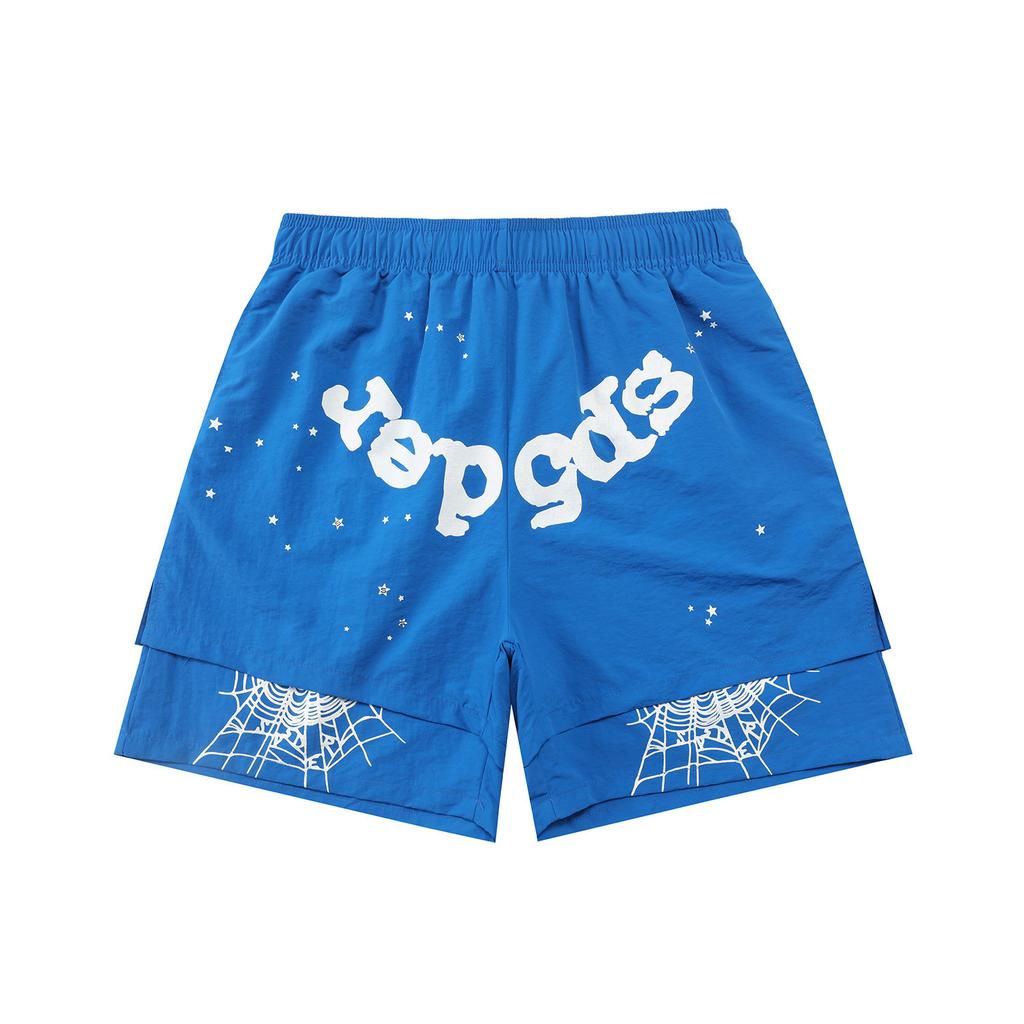 Cross-border European and American trendy brand sp5de spider web letter fake two-piece casual shorts men's and women's high street sports 