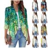 Women'S Casual Daily Cropped Sleeve Top Sleeve V Neck Fashion Printed Shirt Top Soft Drape Ruffle Cardigan