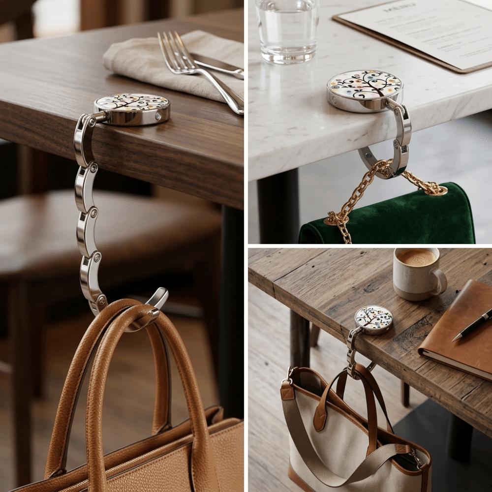 Portable Table Handbag Holder Marble Pattern Bag Hanger Foldable Design Purse Hook Travel Use