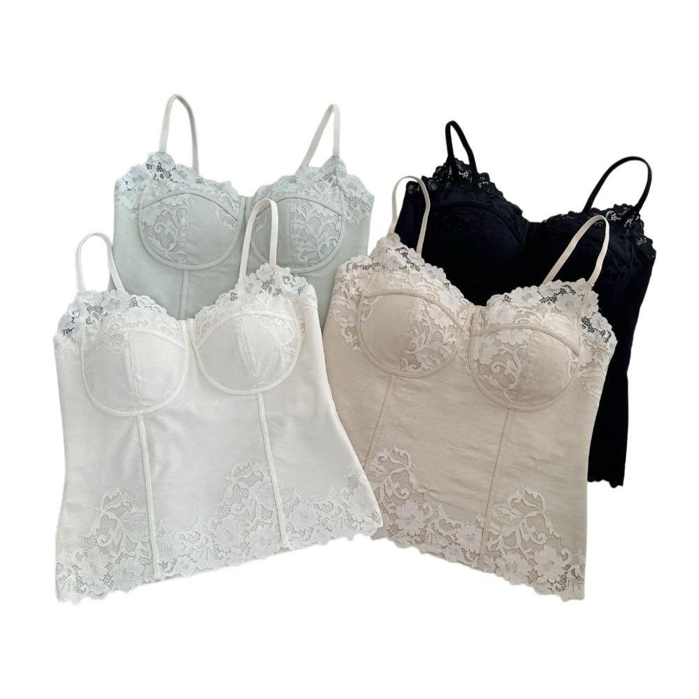 Spicy Girl Style French Style Lace Camisole Sleeveless Fishbone Lace Corset Slim Fit Flower Suspender Vest Spring Summer