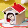 Contrast Color Splicing Crayon Small White Red Roof House Nest Small Dog Cat Autumn and Winter Warm Dog House Cat Nest Pet Supplies