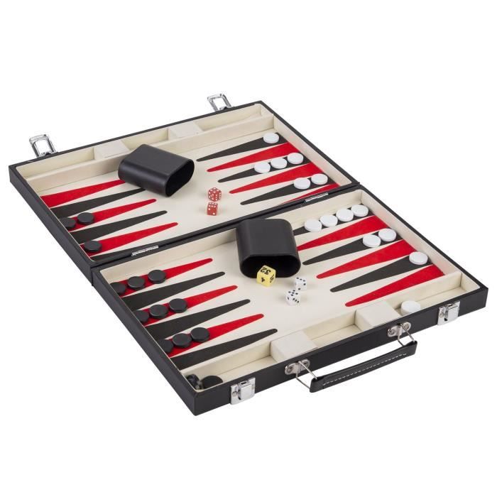 Jeu De Societe - Jeu De Plateau - Engelhart - Backgammon Rouge Noir Et Blanc 36 Cm