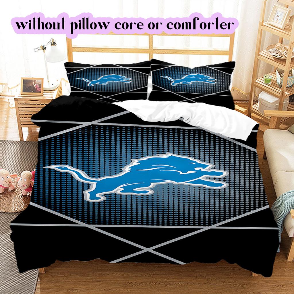 Detroit Lions Pattern Bedding,Quilt Set Quilt Cover Pillowcase Home Birthday Gift (1*duvet cover+2*pillowcase,without core)