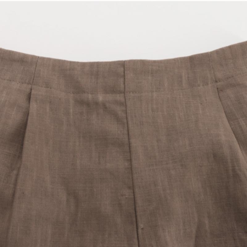 Shop Women Simple Solid Banding Linen Pocket Shorts Brown Pic Wpt 1395
