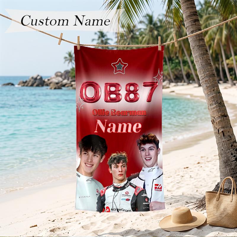 Ollie Bearman Custom Name Printed Beach Towel Personalized Soft Towel For Swimming Beach Travel