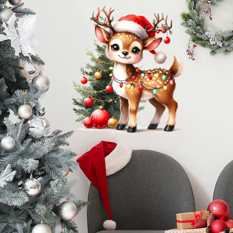 Cute Reindeer & Christmas Tree Wall Sticker for Home Decor - Festive Living Room & Entryway Decoration