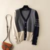 Knitted Cardigan Women's Spring and Autumn V-neck Colorblocking Long-sleeved Sweater Jacket