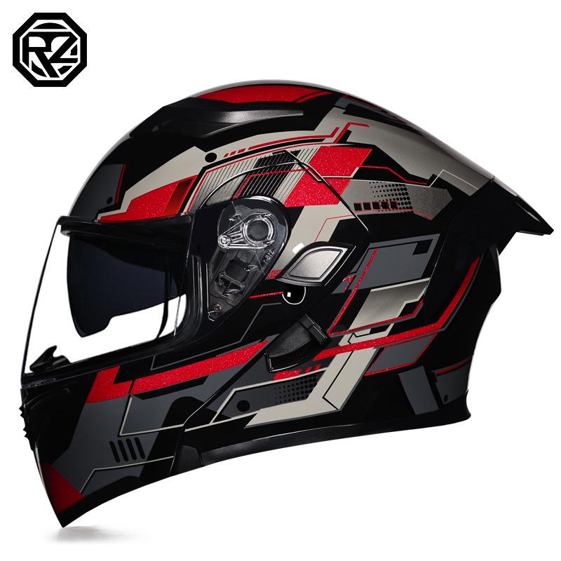 Orz motorcycle helmet peel-off helmet double lens big tail locomotive racing helmet running helmet men and women keep warm in winter