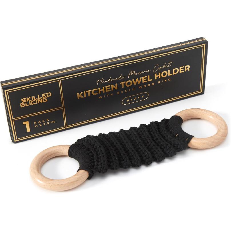 Hanging Kitchen Dish Towel Holder (Handmade Crochet), Decorative Boho Macrame Kitchen Towel Hanger Loop Ring Makes a Unique Gift for Birthday,