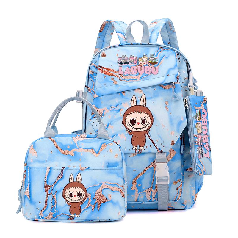3Pcs/set Cute Printed Backpack Lunch Bag Pencil Case Teen Child Girl Kid Schoolbag Student Bookbag Knapsack Women Travel Bag Gift