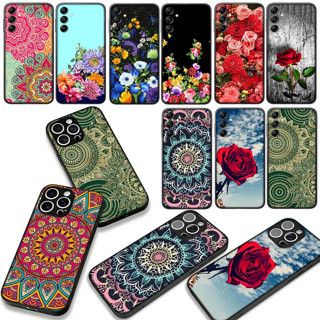 for Samsung Galaxy A55 A54 A25 A36 A17 A26 A35 A33 A34 A37 S20 S21 FE S10 Plus Case Floral Paisley Mandala Flower Texture Rose