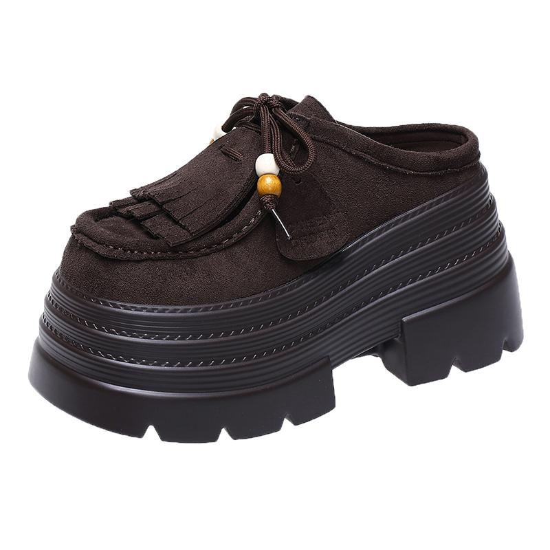 Fashion Women's Platform Loafers Spring and Autumn British Style Retro Round Toe Lace-up Versatile Women's Single Shoes Zapatos De Mujer